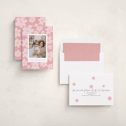 This is a peony easter photo cards with standard by Annie Shapiro called bay printing on recycled smooth signature in standard