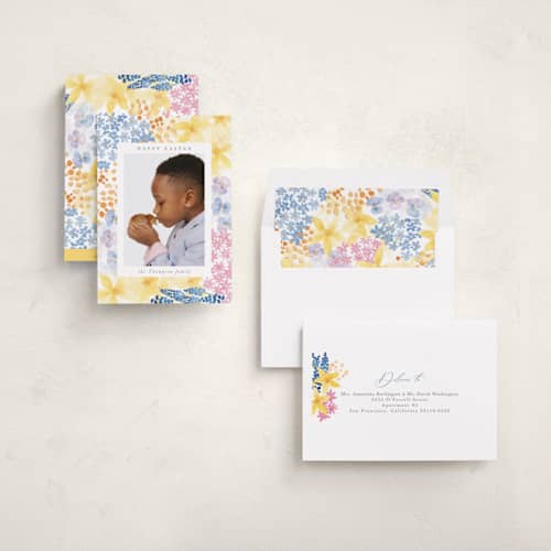 This is a periwinkle easter photo cards with standard by frau brandt called easter meadow printing on recycled smooth signature in standard
