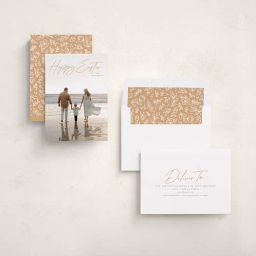 This is a yellow ochre easter photo cards with standard by Hooray Creative called casual script printing on recycled smooth signature in standard