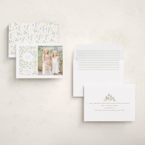 This is a linen easter photo cards with standard by Robert and Stella called risen printing on recycled smooth signature in standard