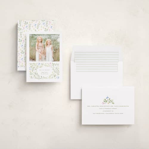This is a linen easter photo cards with standard by Robert and Stella called risen printing on recycled smooth signature in standard