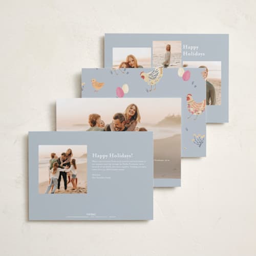 This is a speckled eggs easter photo cards with standard by Sarah Knight called blossom farm printing on recycled smooth signature in standard