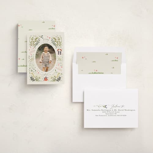 This is a sand easter photo cards with standard by Hannah Williams called easter village printing on recycled smooth signature in standard