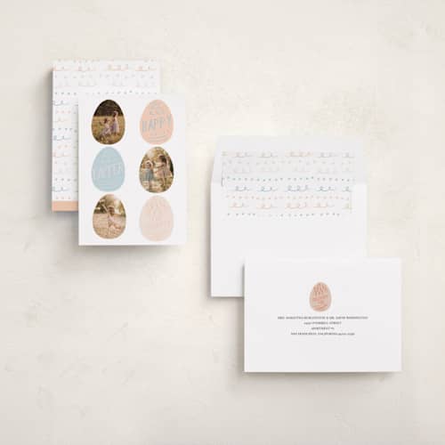 This is a peach easter photo cards with standard by Angela Thompson called vintage  easter printing on recycled smooth signature in standard