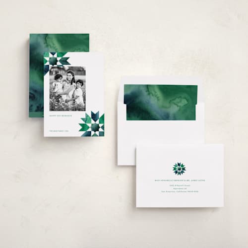 This is a aquamarine eid cards with standard by Sumak Studio called geometrical stars printing on recycled smooth signature in standard