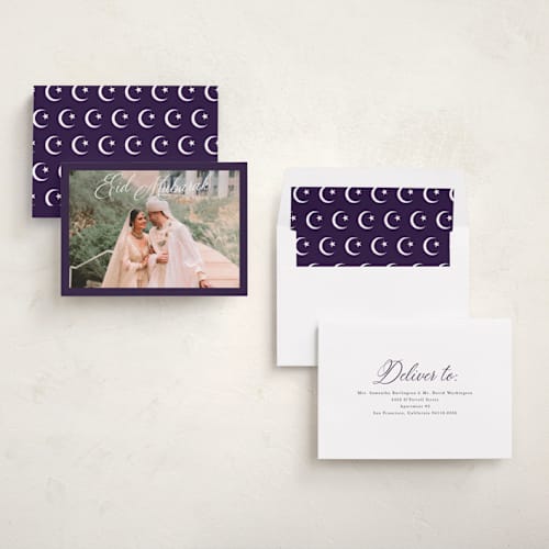 This is a plum eid cards with standard by Morgan Kendall called regal printing on recycled smooth signature in standard