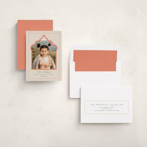 This is a coral eid cards with standard by Cindy Reynolds called divine light printing on recycled smooth signature in standard