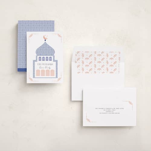 This is a sky eid cards with standard by Maja Cunningham called at the mosque printing on signature in standard
