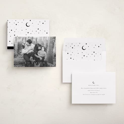 This is a snow eid cards with standard by AK Graphics called starry surround printing on recycled smooth signature in standard