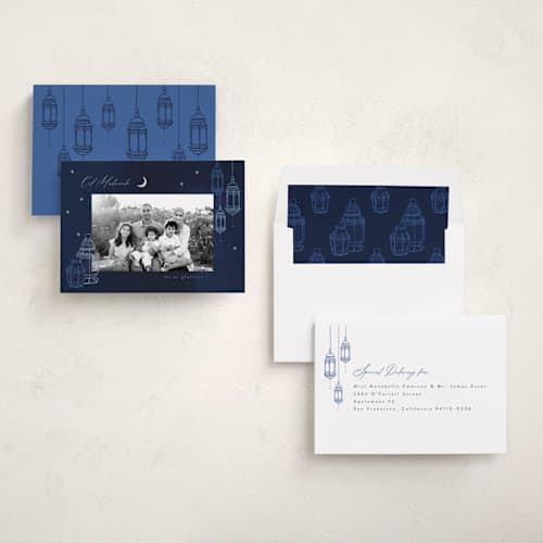 This is a bluebell eid cards with standard by Tamara Hilje called farolas printing on recycled smooth signature in standard