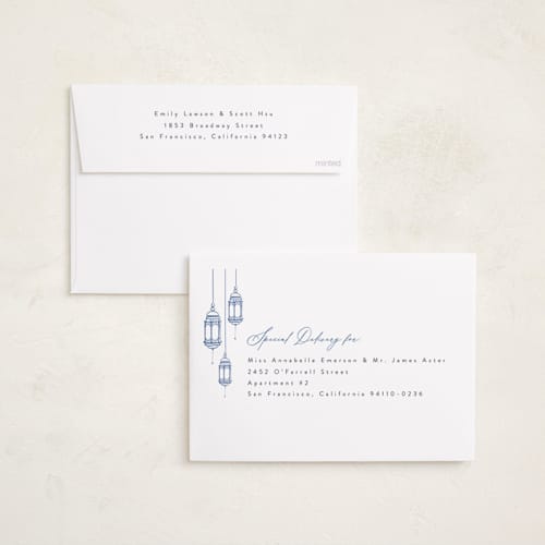 This is a bluebell eid cards with standard by Tamara Hilje called farolas printing on recycled smooth signature in standard