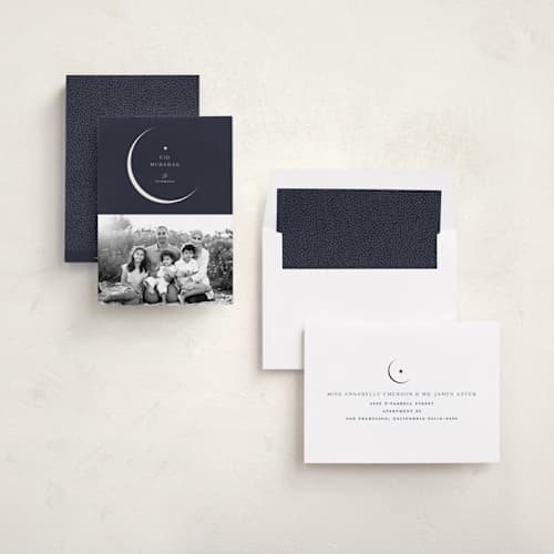 This is a night eid cards with standard by Pati Cascino called eid moon printing on recycled smooth signature in standard