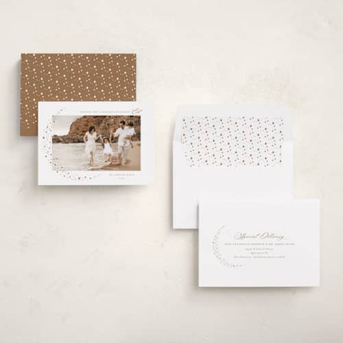 This is a goldfinch eid cards with standard by Ashley Rosenbaum called half moon printing on recycled smooth signature in standard