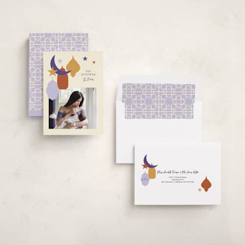 This is a periwinkle eid cards with standard by Inkblot Design called festive shapes printing on recycled smooth signature in standard