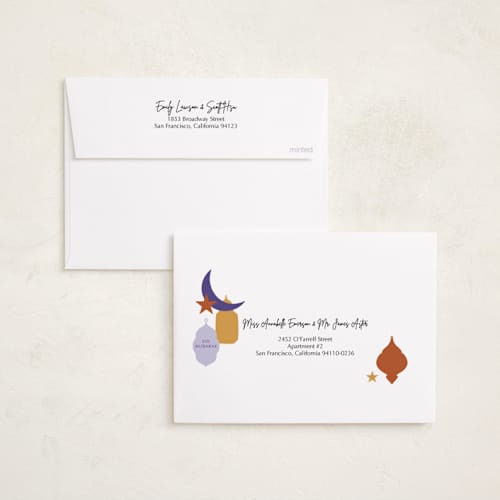 This is a periwinkle eid cards with standard by Inkblot Design called festive shapes printing on recycled smooth signature in standard