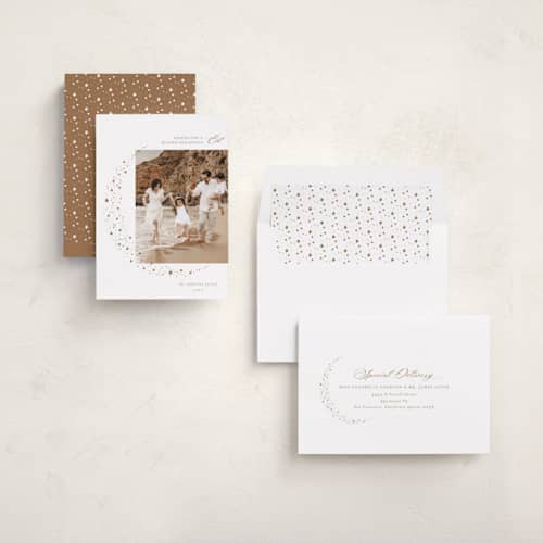 This is a goldfinch eid cards with standard by Ashley Rosenbaum called half moon printing on recycled smooth signature in standard