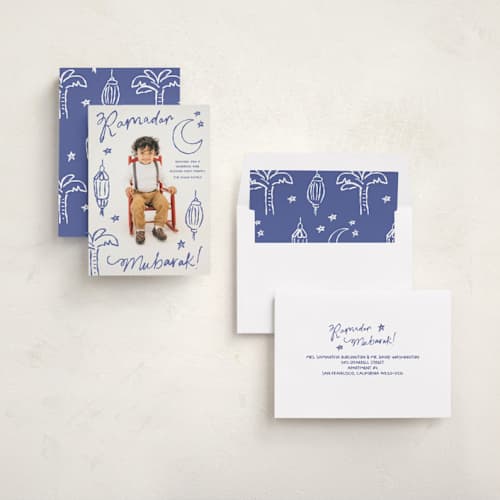 This is a sapphire eid cards with standard by Inkblot Design called ink and light printing on recycled smooth signature in standard
