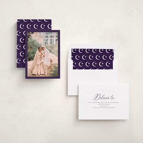 This is a plum eid cards with standard by Morgan Kendall called regal printing on recycled smooth signature in standard