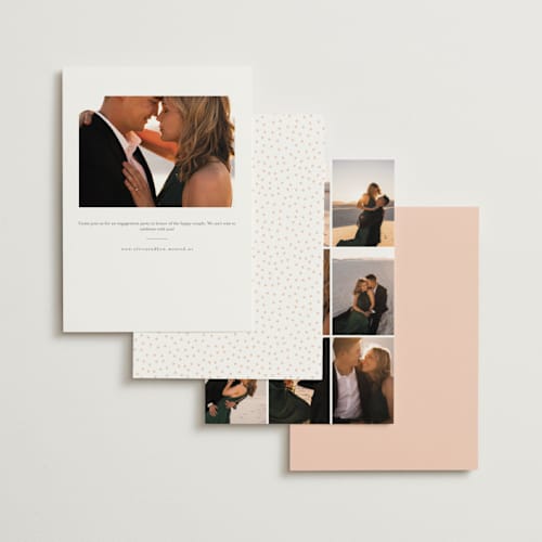 This is a champagne engagement party invitations with foil pressed by Kelly Schmidt called sip sip hooray printing on signature in standard