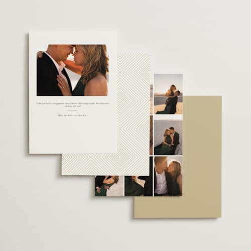 This is a ivory engagement party invitations with foil pressed by chocomocacino called nougat printing on signature in standard