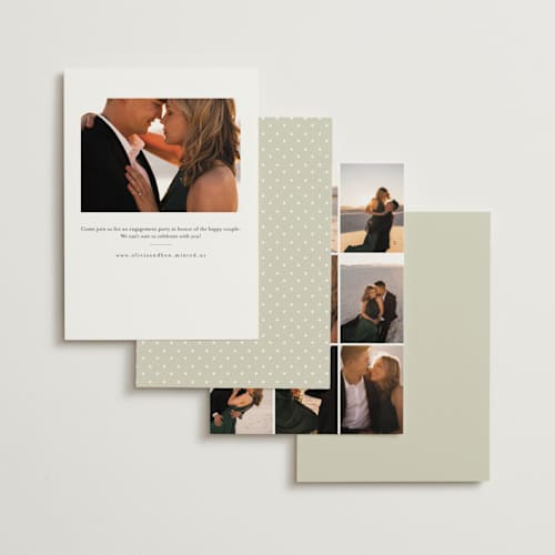 This is a gold engagement party invitations with foil pressed by Jessica Williams called soft bouquet printing on signature in standard