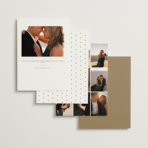 This is a pearl engagement party invitations with foil pressed by Kim Dietrich Elam called side by side printing on signature in standard