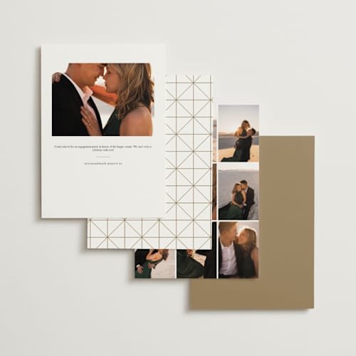 This is a chiffon engagement party invitations with foil pressed by Cass Loh called gilded frame printing on signature in standard