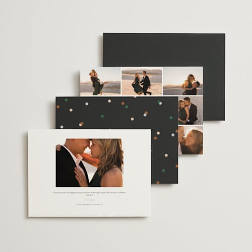 This is a midnight engagement party invitations with foil pressed by Ellen Schlegelmilch called let's toast printing on signature in standard