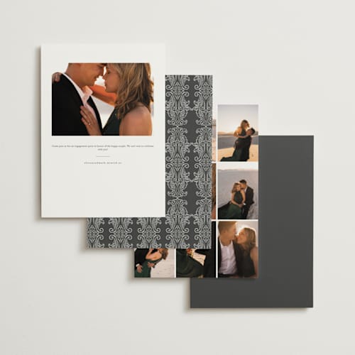 This is a midnight engagement party invitations with foil pressed by mo kelley called libations printing on signature in standard