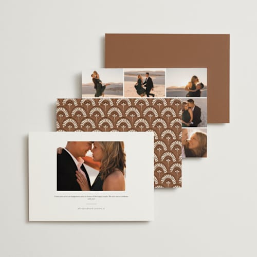 This is a almond engagement party invitations with foil pressed by Heather Schertzer called boho swashes printing on signature in standard