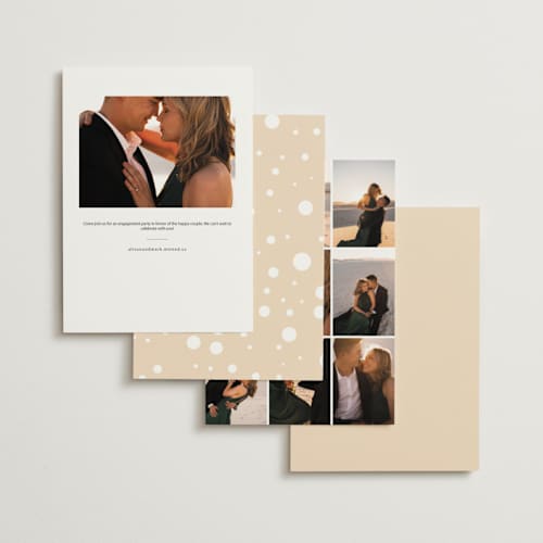 This is a champagne engagement party invitations with foil pressed by Baumbirdy called flower cheers printing on signature in standard