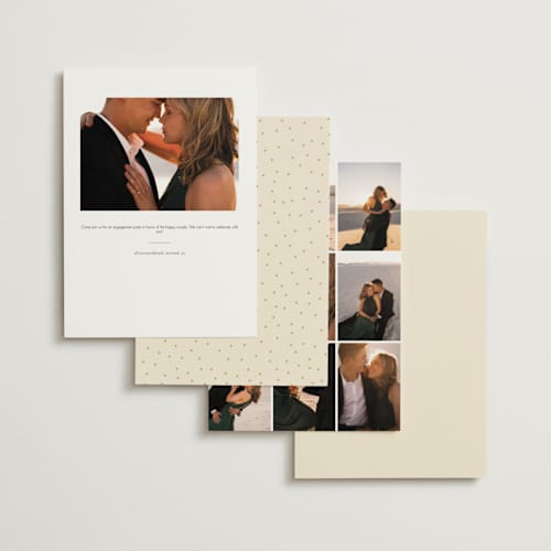 This is a champagne engagement party invitations with foil pressed by mo kelley called a little shindig printing on signature in standard