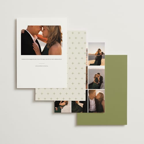 This is a olive engagement party invitations with standard by Kristie Kern called brooklyn printing on signature in standard