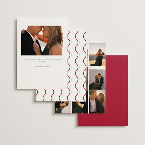 This is a wine engagement party invitations with standard by Cass Loh called wavy oval printing on signature in standard