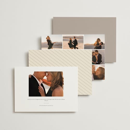 This is a moonstone engagement party invitations with standard by Creo Study called cinemascopic printing on signature in standard