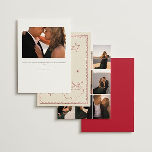 This is a strawberry engagement party invitations with standard by Helena Vitto called crazy little thing called love printing on signature in standard