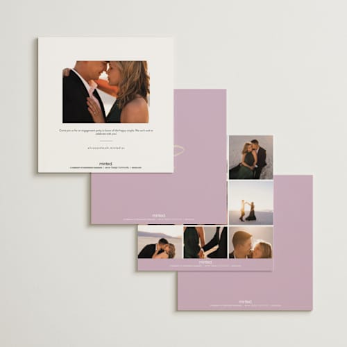 This is a lilac engagement party invitations with standard by Stephanie Heinrich Godbout called pastel bow printing on signature in standard