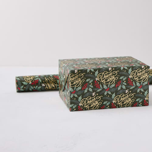 This is a holly wrapping paper by Kristen Smith called peace on earth florals in standard