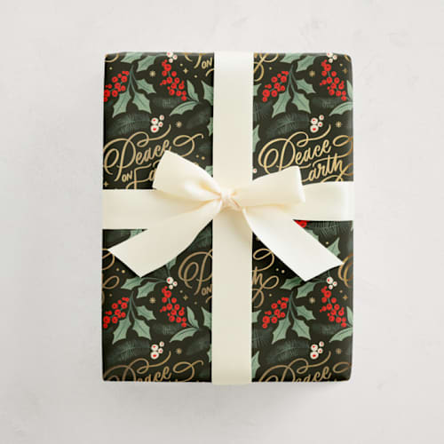 This is a holly wrapping paper by Kristen Smith called peace on earth florals in standard