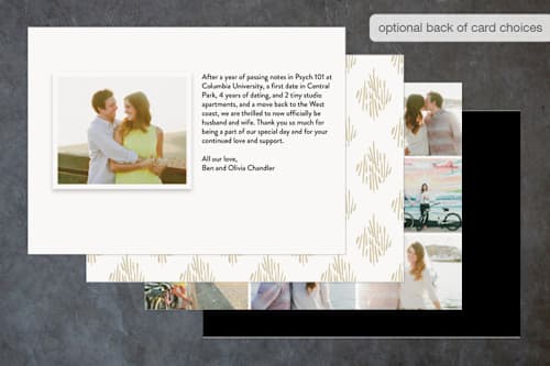 This is a golden wedding announcements with foil pressed by Ashley Hegarty called jotted printing on recycled smooth signature in standard