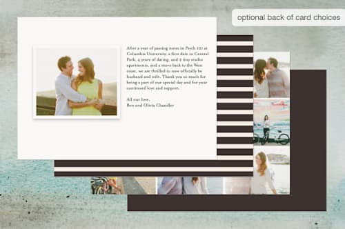 This is a dark chocolate wedding announcements with foil pressed by Eric Clegg called cottonwood printing on recycled smooth signature in standard