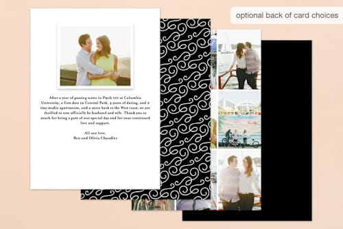This is a tuxedo wedding announcements with foil pressed by Jennifer Wick called ivory details printing on signature in standard