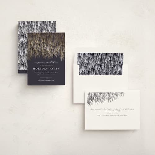 This is a midnight holiday party invitations with foil pressed by Kristie Kern called swank soirée printing on signature in standard