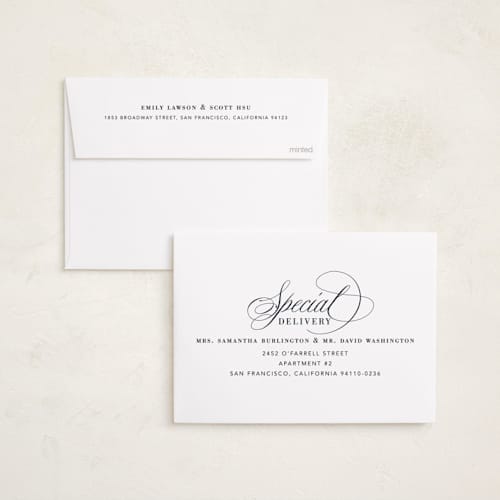 This is a midnight holiday party invitations with foil pressed by Jennifer Lew called refinement printing on signature in standard