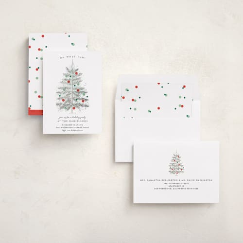 This is a tinsel holiday party invitations with foil pressed by Rebecca Durflinger called tinsel tree printing on signature in standard