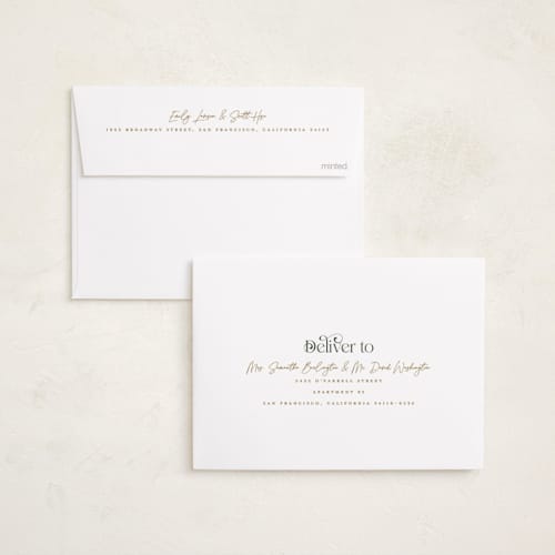 This is a pine holiday party invitations with foil pressed by Robert and Stella called draped garland printing on signature in standard