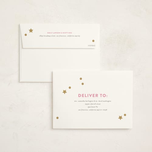 This is a punch holiday party invitations with foil pressed by Pixel and Hank called ring in the new year printing on signature in standard