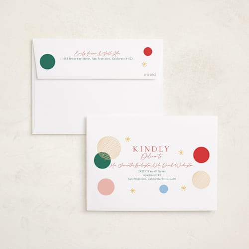 This is a apple holiday party invitations with foil pressed by Elly called bubbles printing on signature in standard