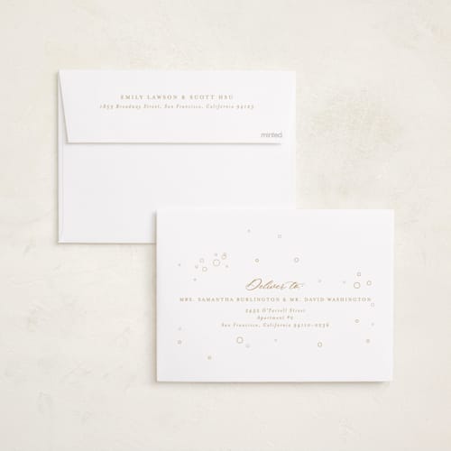 This is a bubbly holiday party invitations with foil pressed by Kamala Nahas called champagne toast printing on signature in standard