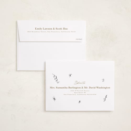 This is a champagne holiday party invitations with foil pressed by Cass Loh called champagne and confetti printing on signature in standard